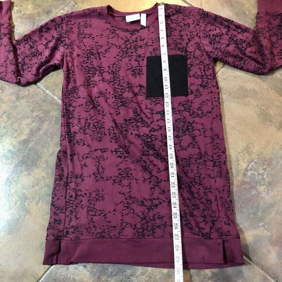 Zella Girls Pullover Crew Neck Front Pocket Long Sweatshirt Burgundy and Black - Picture 7 of 12